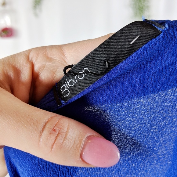 GIBSON tie front crepe top royal blue NWOT 0570 - Picture 6 of 8